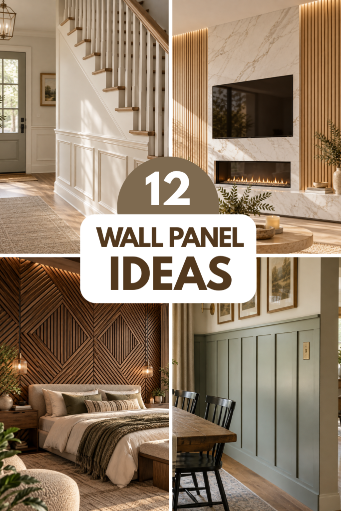 Pinterest portfolio sample: 12 Wall Panel Ideas collage with a variety of interior wall panels