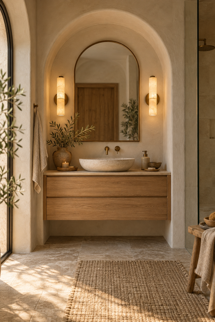 Image-only Pinterest portfolio example featuring an arched wood bathroom vanity